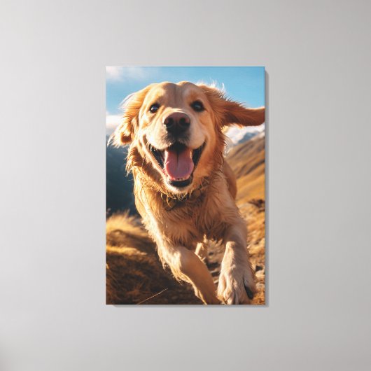Gelukkig Golden Retriever Running Canvas Afdruk (Voorkant)