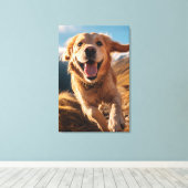 Gelukkig Golden Retriever Running Canvas Afdruk (Insitu (Houten vloer))