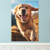 Gelukkig Golden Retriever Running Canvas Afdruk (Insitu (Houten vloer))