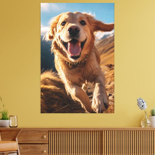 Gelukkig Golden Retriever Running Canvas Afdruk (Insitu (Woonkamer))