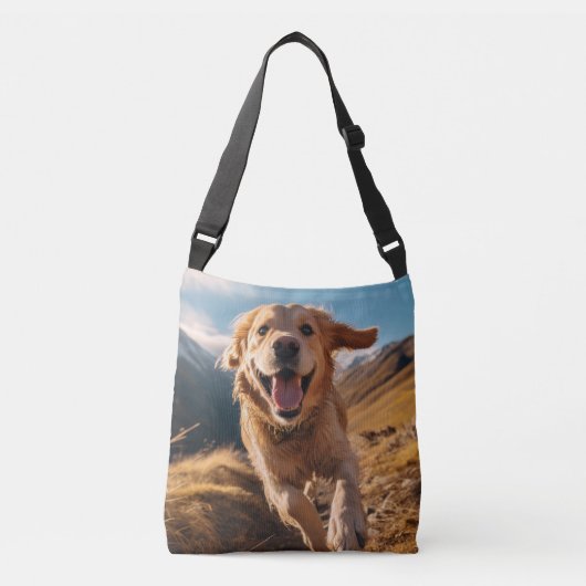 Gelukkig Golden Retriever Running Crossbody Tas (Voorkant)