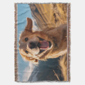 Gelukkig Golden Retriever Running Deken (Voorkant Verticaal)