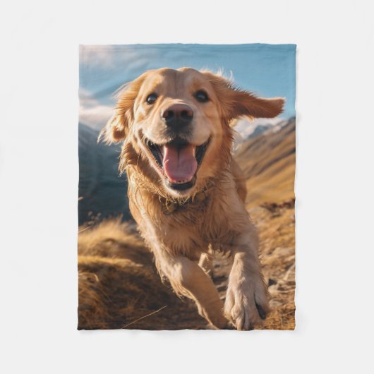 Gelukkig Golden Retriever Running Fleece Deken (Voorkant)