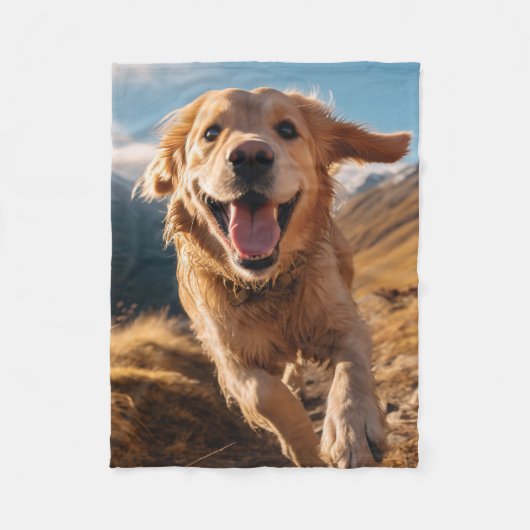 Gelukkig Golden Retriever Running Fleece Deken (Voorkant)