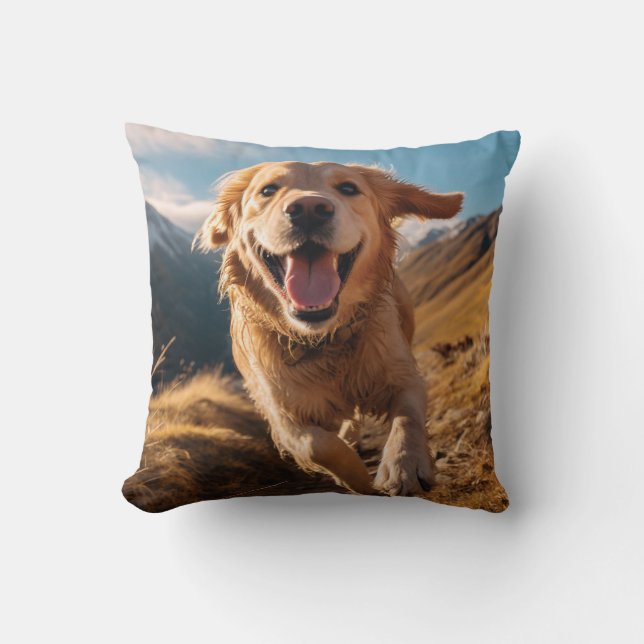 Gelukkig Golden Retriever Running Kussen (Voorkant)