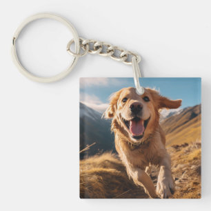 Gelukkig Golden Retriever Running Sleutelhanger