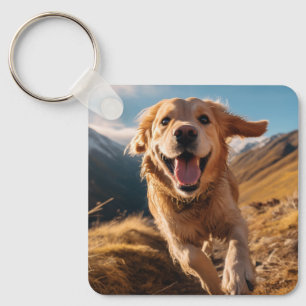 Gelukkig Golden Retriever Running Sleutelhanger