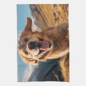 Gelukkig Golden Retriever Running Theedoek (Verticaal)