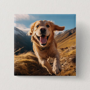 Gelukkig Golden Retriever Running Vierkante Button 5,1 Cm