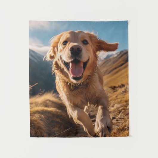 Gelukkig Golden Retriever Running Wandkleed (Voorkant)