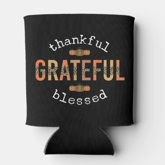 Gelukkig Grateful Blessed Fun Leopard Print Herfst Blikjeskoeler (Achterkant)