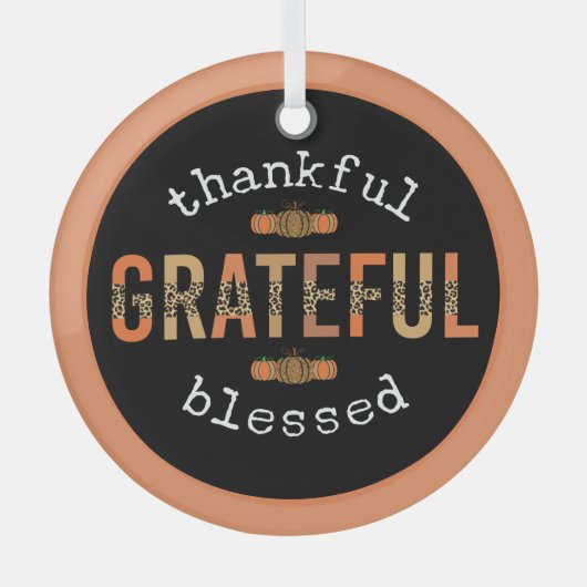 Gelukkig Grateful Blessed Fun Leopard Print Herfst Glas Ornament (Voorkant)