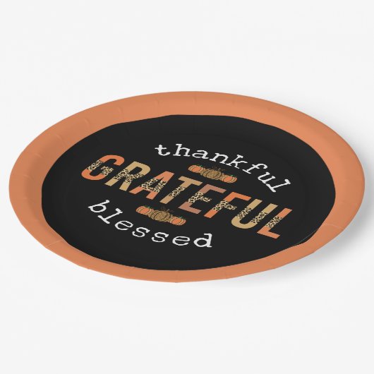 Gelukkig Grateful Blessed Fun Leopard Print Herfst Papieren Bordje (Gekanteld)