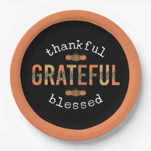 Gelukkig Grateful Blessed Fun Leopard Print Herfst Papieren Bordje