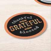 Gelukkig Grateful Blessed Fun Leopard Print Herfst Ronde Kartonnen Onderzetter (Gebogen)