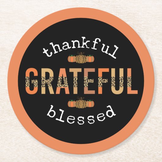 Gelukkig Grateful Blessed Fun Leopard Print Herfst Ronde Kartonnen Onderzetter (Voorkant)