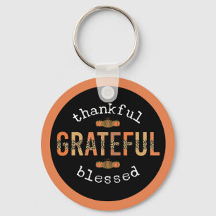 Gelukkig Grateful Blessed Fun Leopard Print Herfst Sleutelhanger