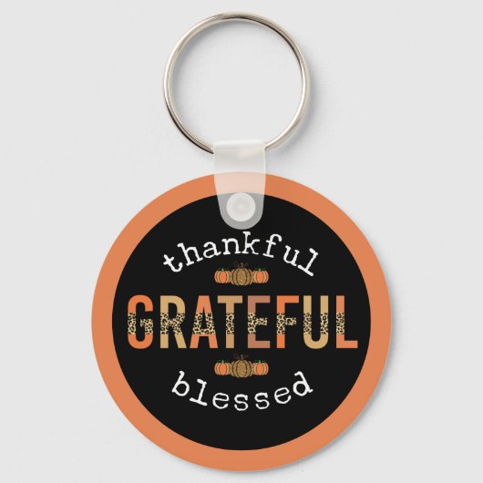 Gelukkig Grateful Blessed Fun Leopard Print Herfst Sleutelhanger (Voorkant)