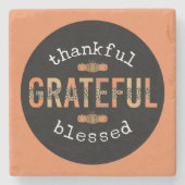 Gelukkig Grateful Blessed Fun Leopard Print Herfst Stenen Onderzetter (Voorkant)