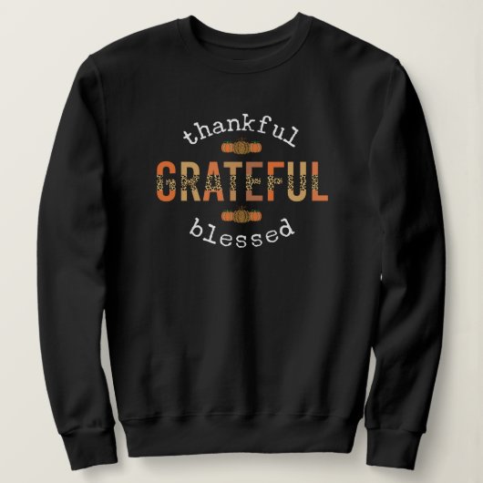 Gelukkig Grateful Blessed Fun Leopard Print Herfst Trui (Design voorkant)