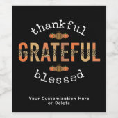 Gelukkig Grateful Blessed Fun Leopard Print Herfst Wijn Etiket (Enkel label)