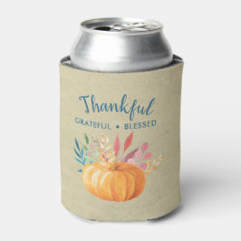 Gelukkig Grateful Blessed met Oranje pompoen Blikjeskoeler