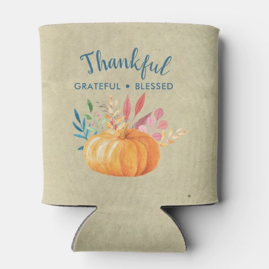 Gelukkig Grateful Blessed met Oranje pompoen Blikjeskoeler (Achterkant)