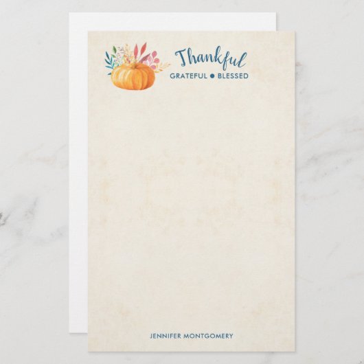 Gelukkig Grateful Blessed met Oranje pompoen Briefpapier (Voorkant / Achterkant)