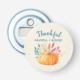 Gelukkig Grateful Blessed met Oranje pompoen Button Flesopener