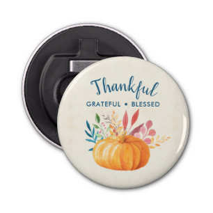 Gelukkig Grateful Blessed met Oranje pompoen Button Flesopener