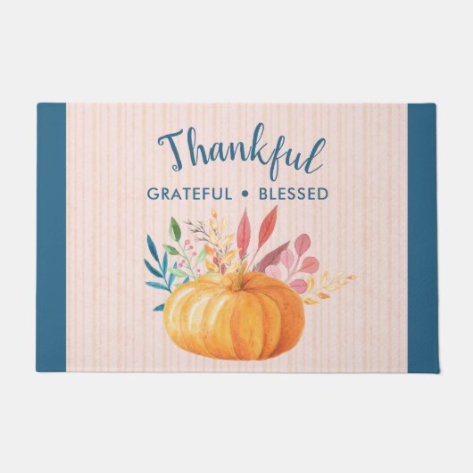 Gelukkig Grateful Blessed met Oranje pompoen Deurmat (Voorkant)