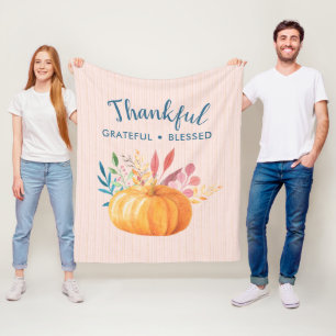Gelukkig Grateful Blessed met Oranje pompoen Fleece Deken