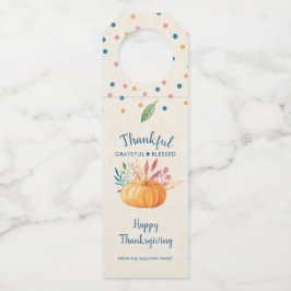 Gelukkig Grateful Blessed met Oranje pompoen Flessenhanger