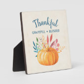 Gelukkig Grateful Blessed met Oranje pompoen Fotoplaat (Voorkant)