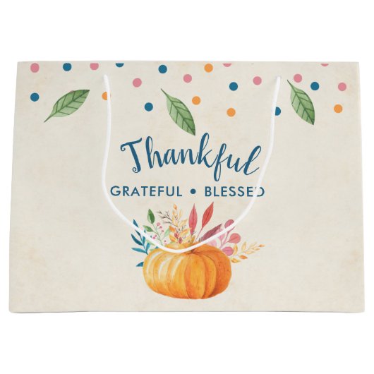 Gelukkig Grateful Blessed met Oranje pompoen Groot Cadeauzakje (Voorkant)