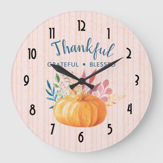 Gelukkig Grateful Blessed met Oranje pompoen Grote Klok (Voorkant)
