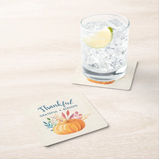 Gelukkig Grateful Blessed met Oranje pompoen Kartonnen Onderzetters (Insitu)