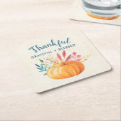 Gelukkig Grateful Blessed met Oranje pompoen Kartonnen Onderzetters (Schuin)