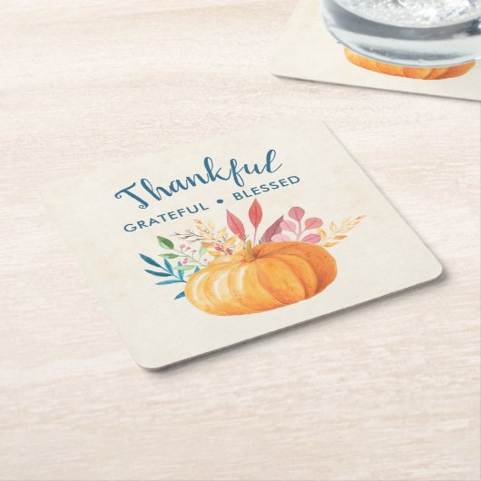 Gelukkig Grateful Blessed met Oranje pompoen Kartonnen Onderzetters (Schuin)