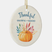 Gelukkig Grateful Blessed met Oranje pompoen Keramisch Ornament (Rechts)