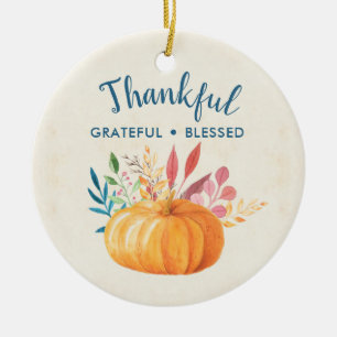 Gelukkig Grateful Blessed met Oranje pompoen Keramisch Ornament