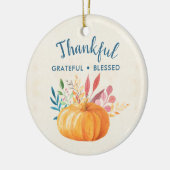 Gelukkig Grateful Blessed met Oranje pompoen Keramisch Ornament (Links)