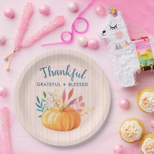 Gelukkig Grateful Blessed met Oranje pompoen Papieren Bordje (Feest)