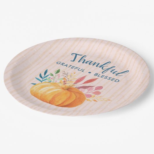 Gelukkig Grateful Blessed met Oranje pompoen Papieren Bordje (Gekanteld)