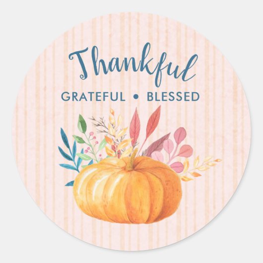 Gelukkig Grateful Blessed met Oranje pompoen Ronde Sticker (Voorkant)