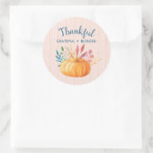 Gelukkig Grateful Blessed met Oranje pompoen Ronde Sticker (Tas)