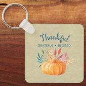 Gelukkig Grateful Blessed met Oranje pompoen Sleutelhanger (Voorkant)