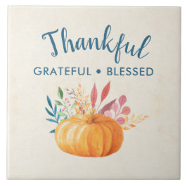 Gelukkig Grateful Blessed met Oranje pompoen Tegeltje