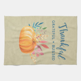 Gelukkig Grateful Blessed met Oranje pompoen Theedoek