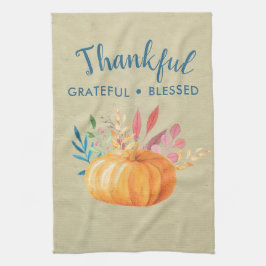 Gelukkig Grateful Blessed met Oranje pompoen Theedoek